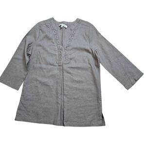 Emily Daniels Women's Taupe Linen Rayon Lace V Neck Tunic 3/4 Sleeves Size Med